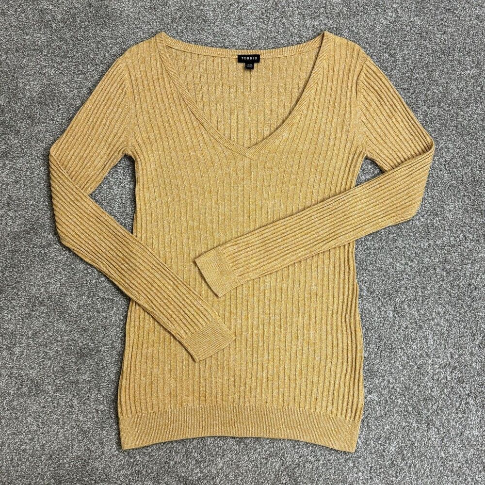 Torrid Sweater Womens 00 Yellow Ribbed V Neck Long Sleeve Pullover Plus Tumblr